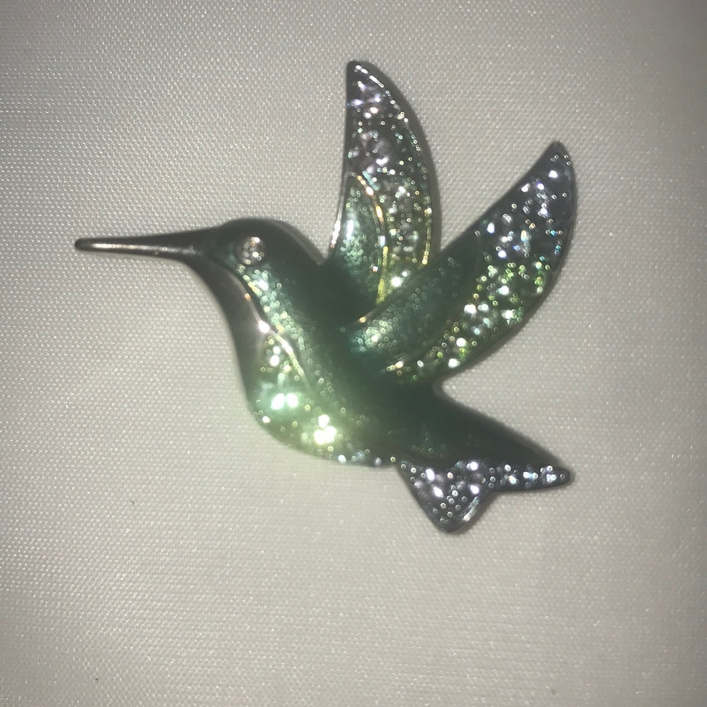 Enamel and Rhinestone Hummingbird Brooch - Picture 1 of 3